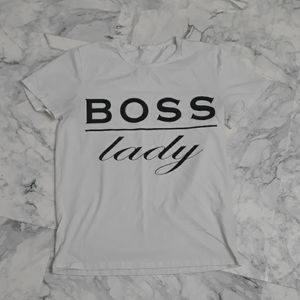 Free scoop neck boss lady white tshirt